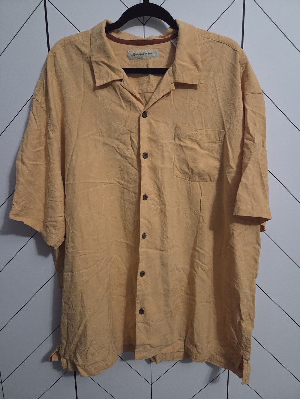 Tommy Bahama Vintage 100% Silk Camp Shirt XXL "Aloha From Paradise" Peach Orange